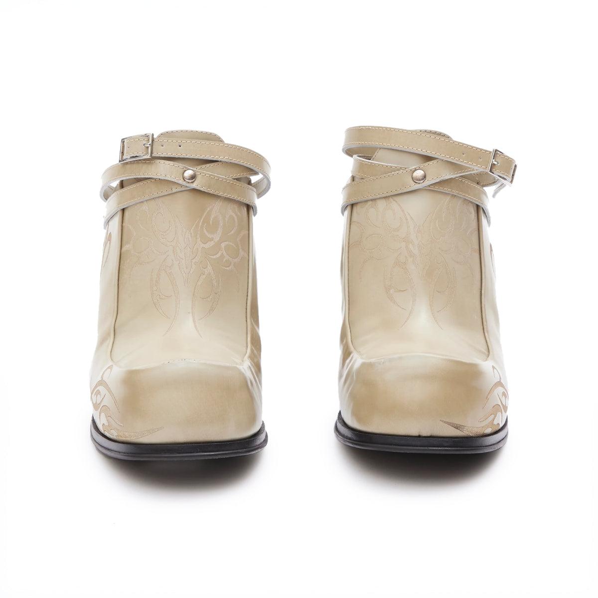 + Simona Vanth Tango Stacked Etched Heels 'Brushed Taupe'