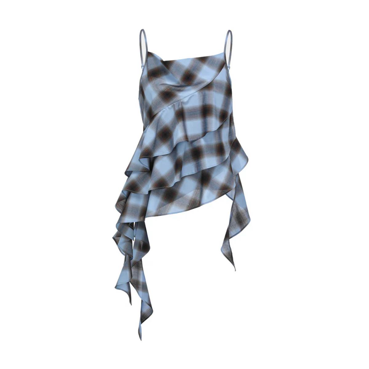 Asymmertrical Ruffle Top 'Blue Check'