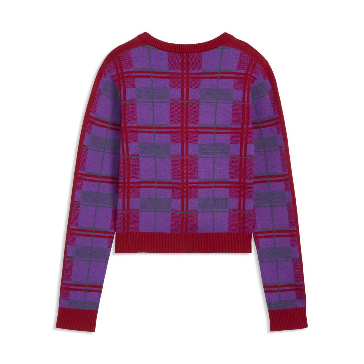 Wmns T7 Tartan Slim Knitted Cardigan 'Garnet Glow'