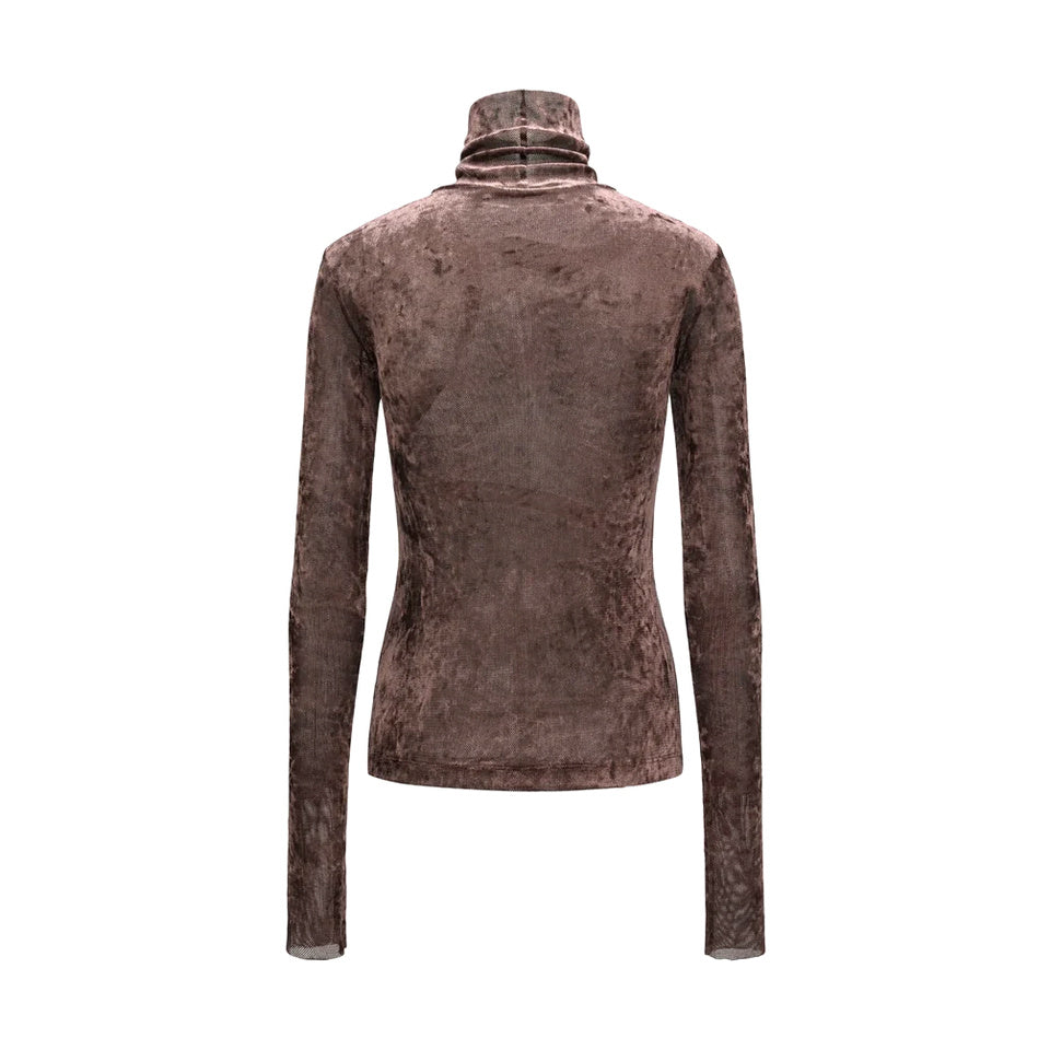 Suede 2-In-1 High Neck Top 'Light Brown'