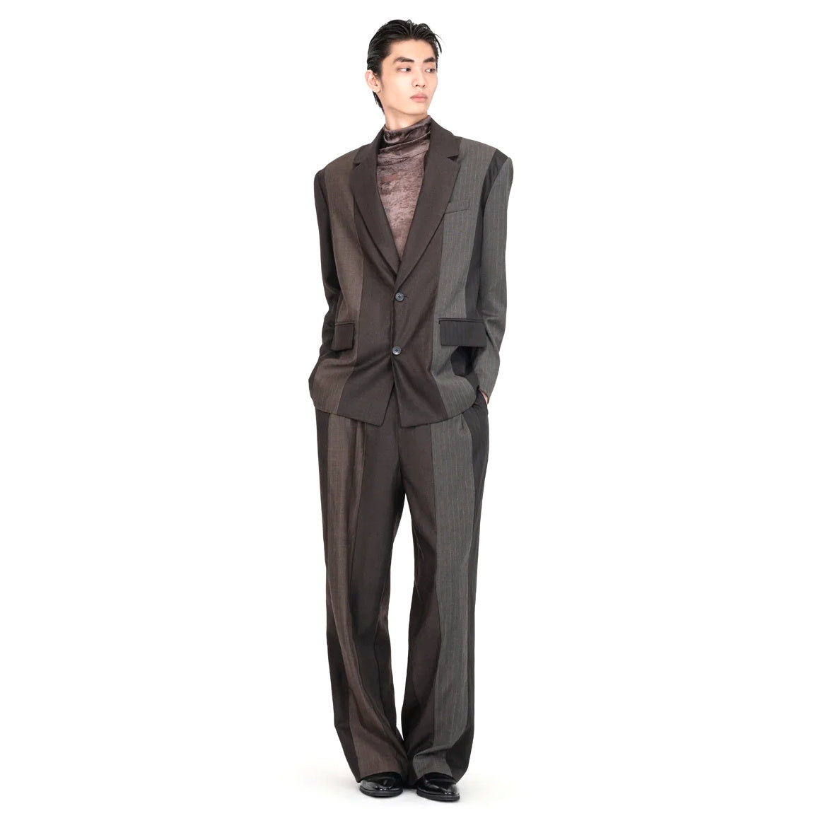 Striped Solid Panelled Blazer 'Brown'