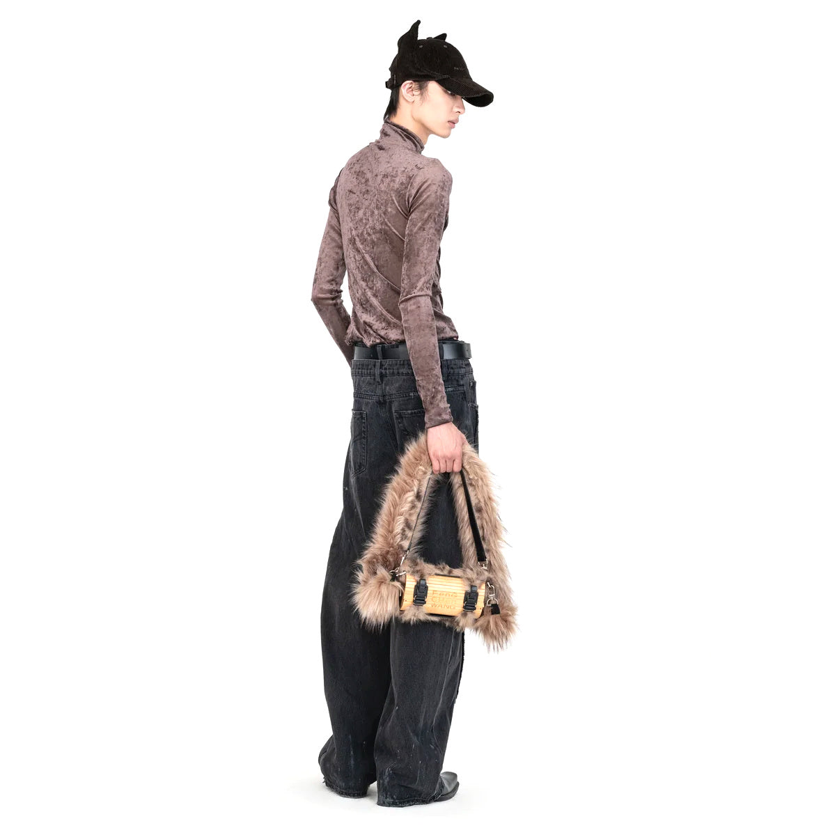 Suede 2-In-1 High Neck Top 'Light Brown'
