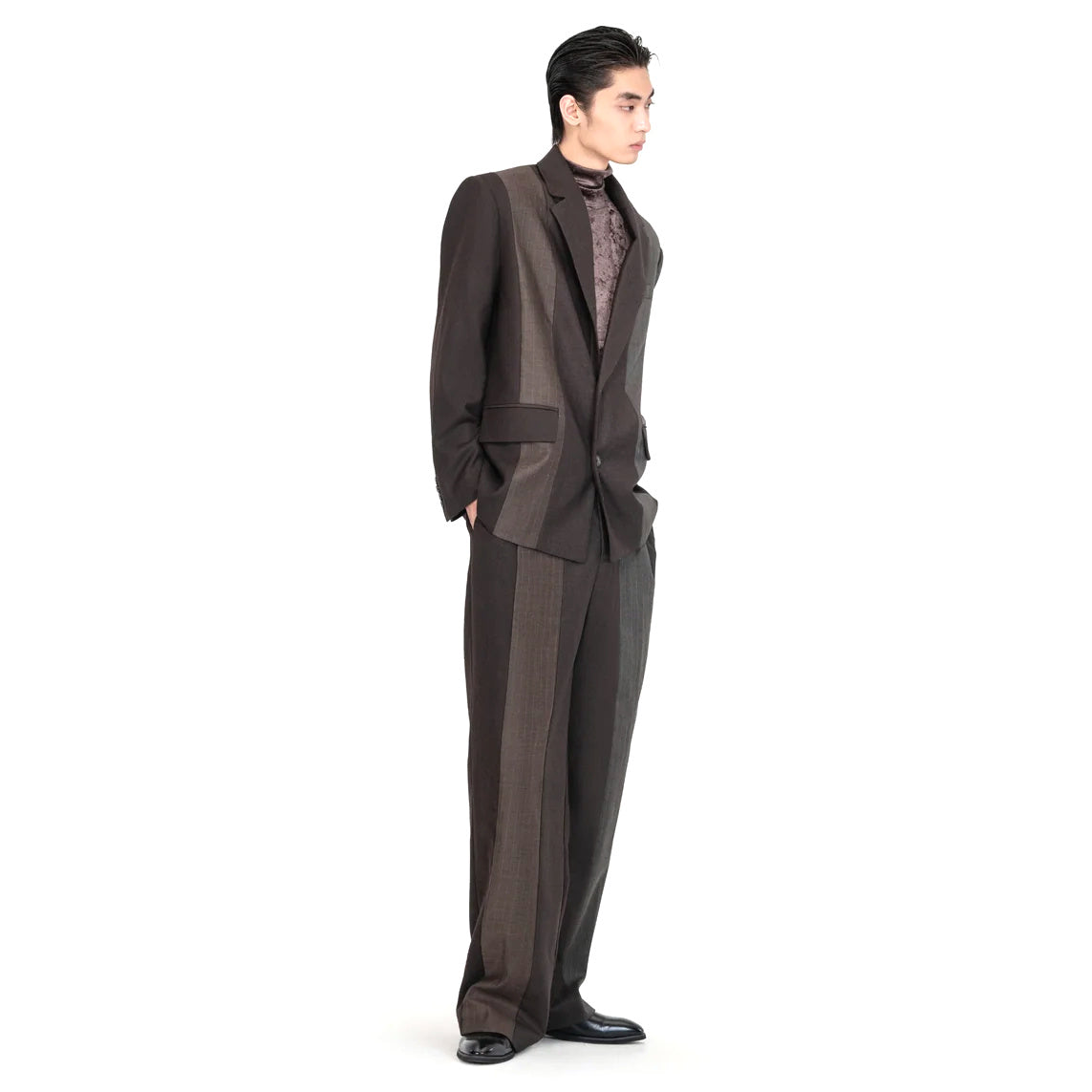Striped Solid Panelled Blazer 'Brown'