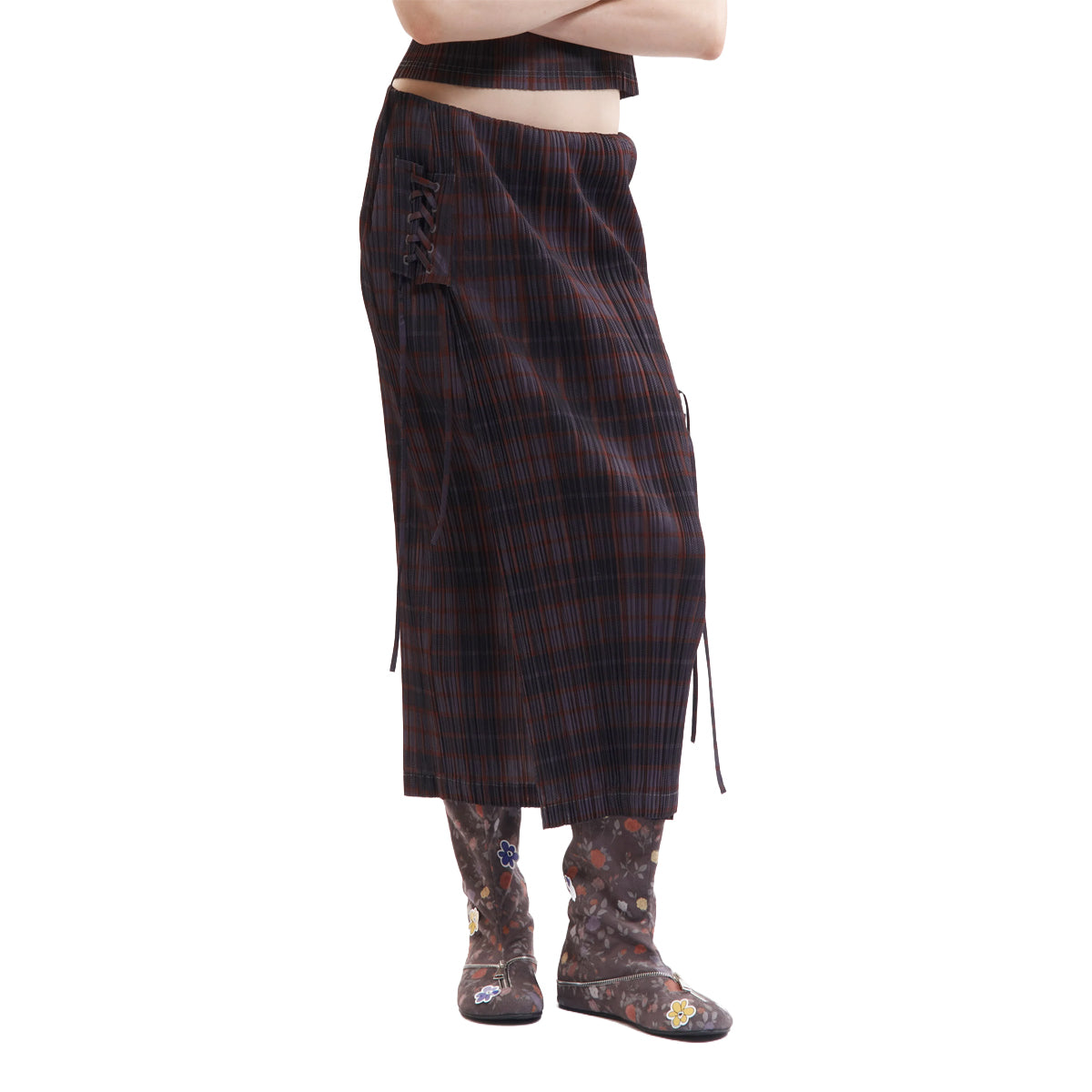 Bodhi Pleated Long Skirt 'Grey Check'