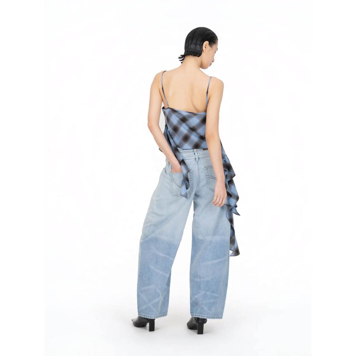 Asymmertrical Ruffle Top 'Blue Check'