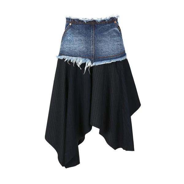 AMERI MEDI INVERT SUSPENDER DENIM SKIRT AMERI ブラックデニム
