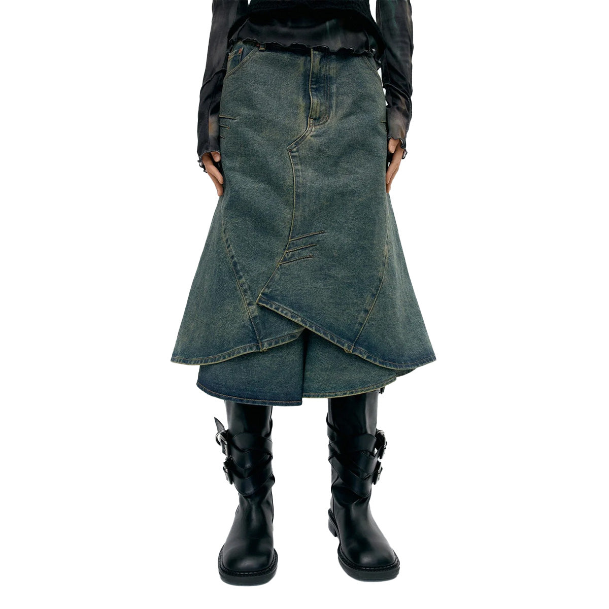 Custom Flare Layered Skirt 'Army Green'