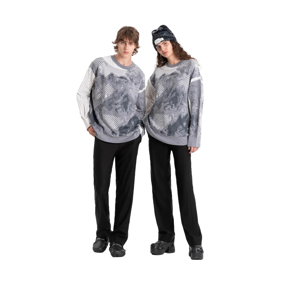 Landscape Painting Jacquard Jumper 'Grey'