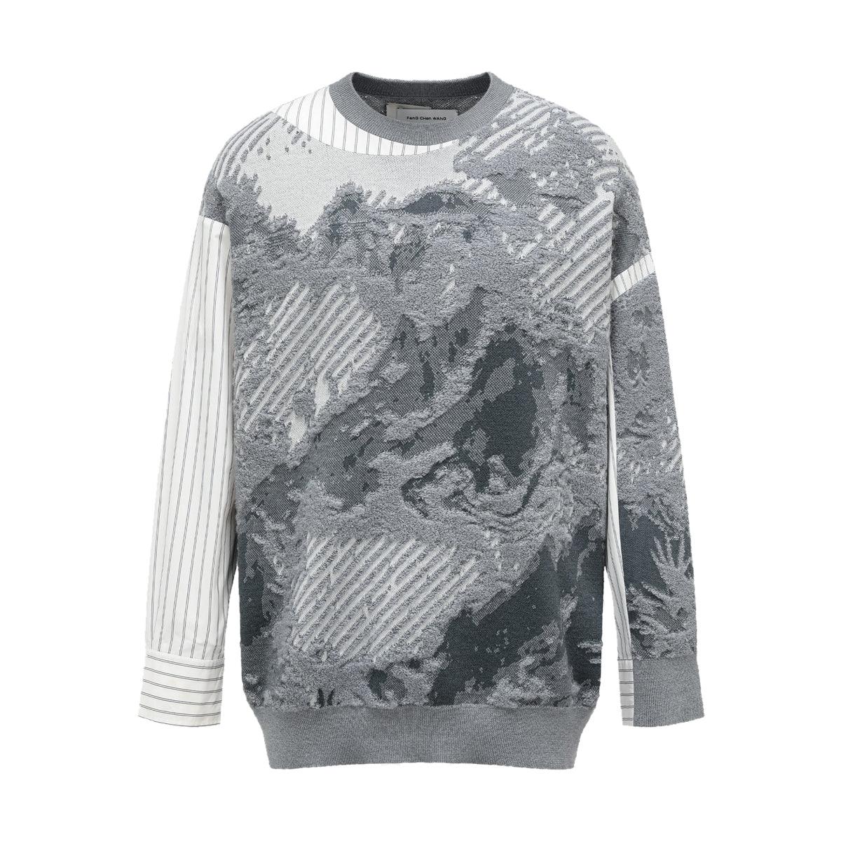 Landscape Painting Jacquard Jumper 'Grey'