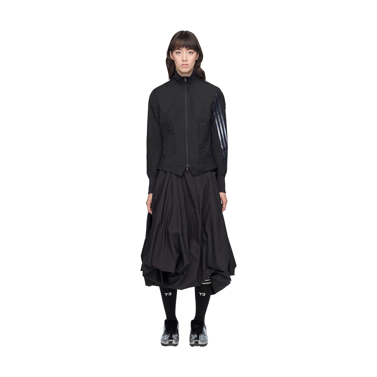 Gradient Stripes Nylon Balloon Skirt 'Black'