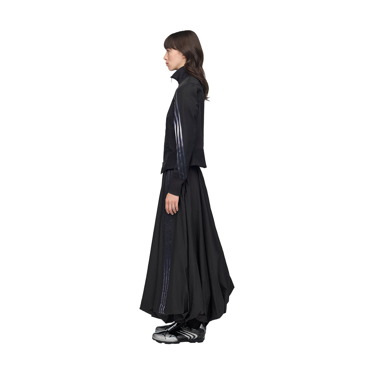 Gradient Stripes Nylon Balloon Skirt 'Black'