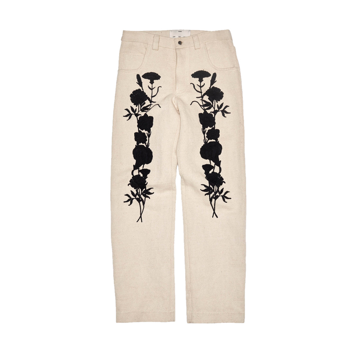 Embroidered Foliage Long Work Pants 'Off White'