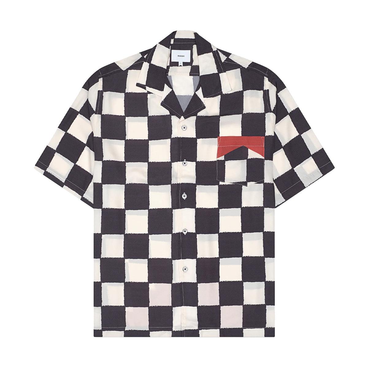 Silk Brown Checker Shirt 'Ivory Black Red'
