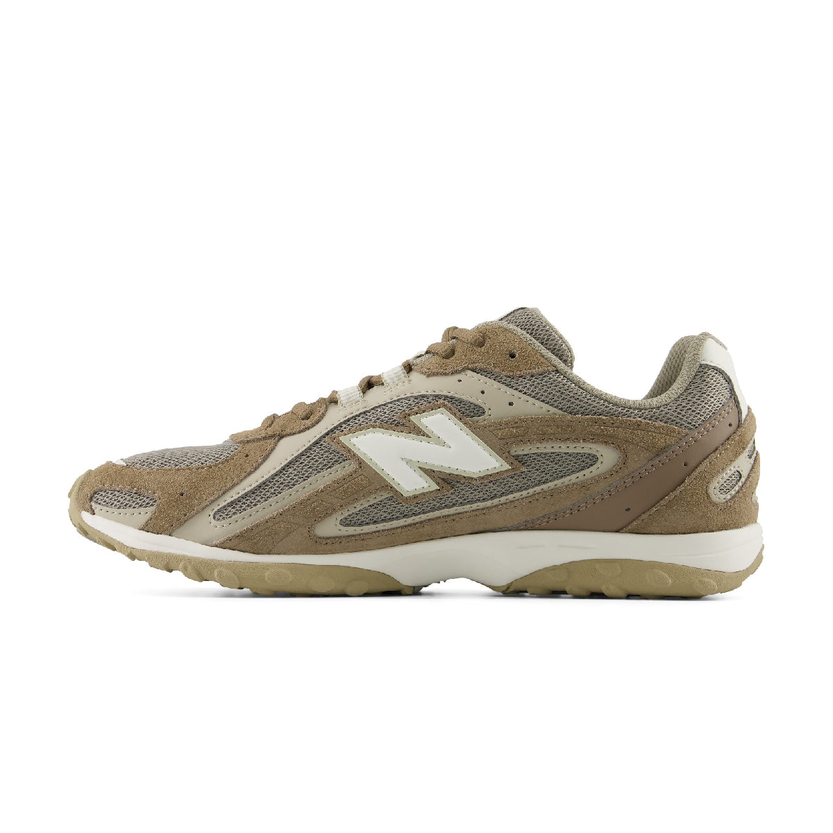 Brown 204L sneaker with white 'N' logo on a white background