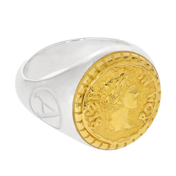 Mens gold coin on sale ring