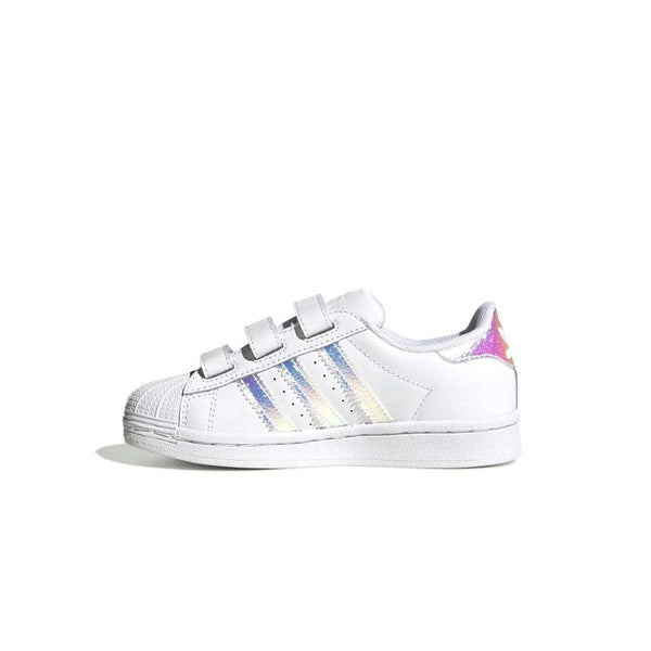 Originals junior superstar iridescent trainers in white and silver Clearance