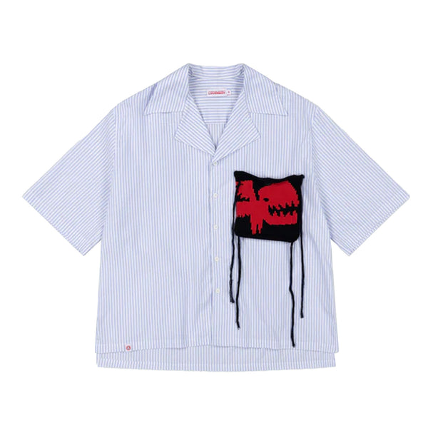 Knit Patch Pocket Hawaiian Shirt 'White Blue'