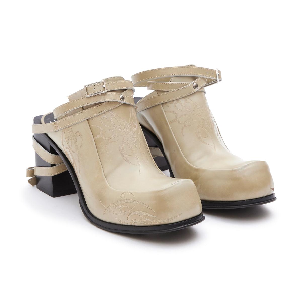 + Simona Vanth Tango Stacked Etched Heels 'Brushed Taupe'