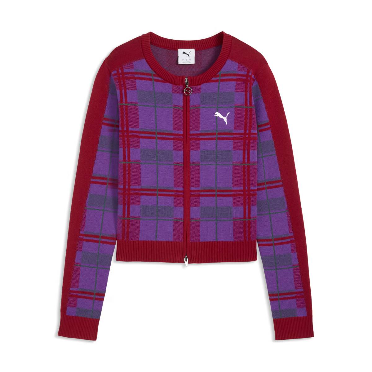 Wmns T7 Tartan Slim Knitted Cardigan 'Garnet Glow'