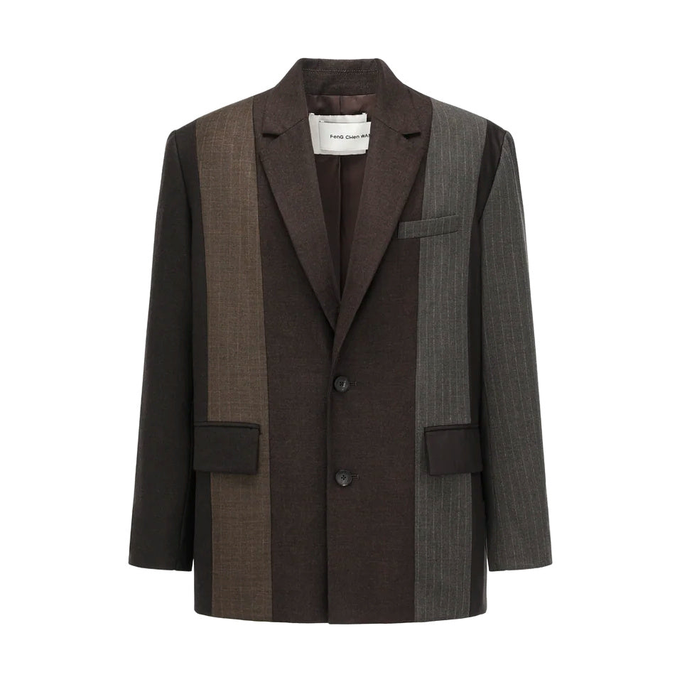 Striped Solid Panelled Blazer 'Brown'