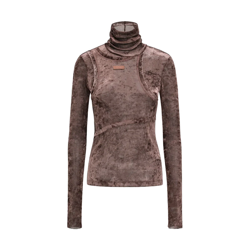 Suede 2-In-1 High Neck Top 'Light Brown'