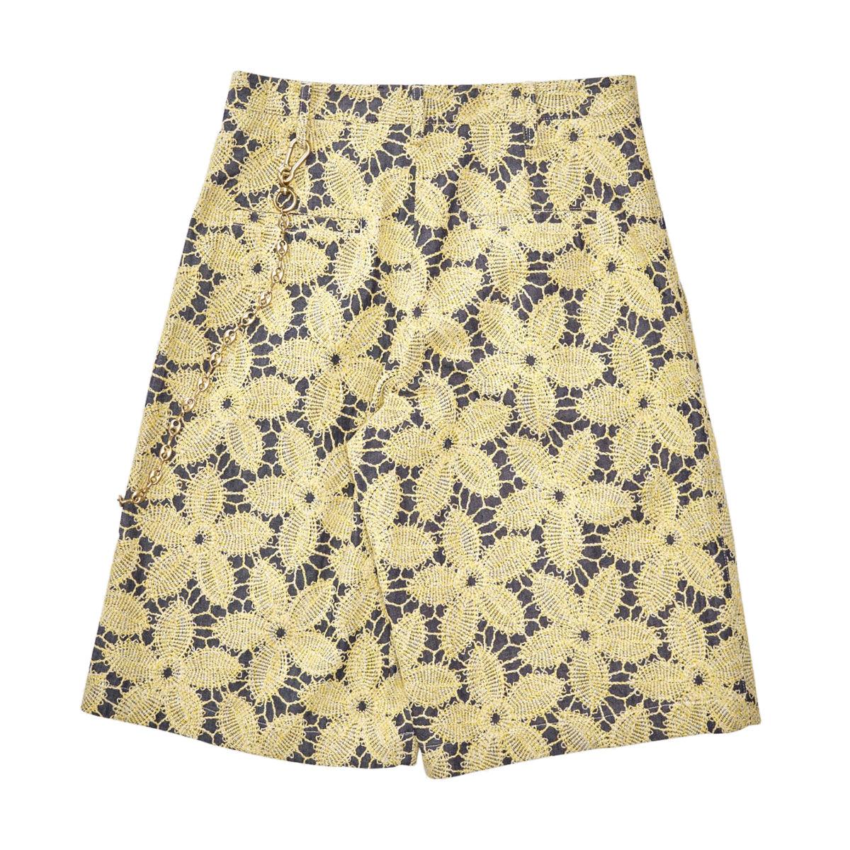Embroidered Denim Single Pleated Shorts 'Yellow'