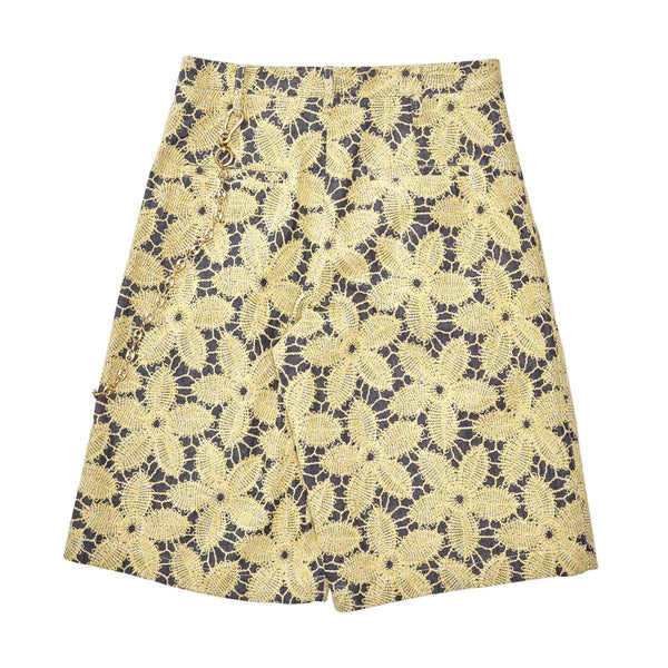 Embroidered Denim Single Pleated Shorts 'Yellow'