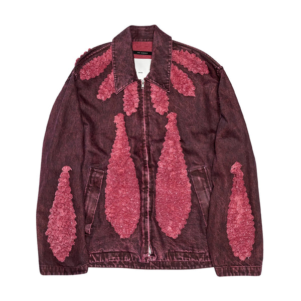 Acid Wash Denim Pleated Zip Up Jacket 'Burgundy'