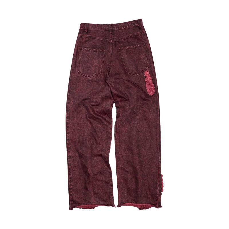 Acid Wash Denim Boyfriend Jeans 'Burgundy'