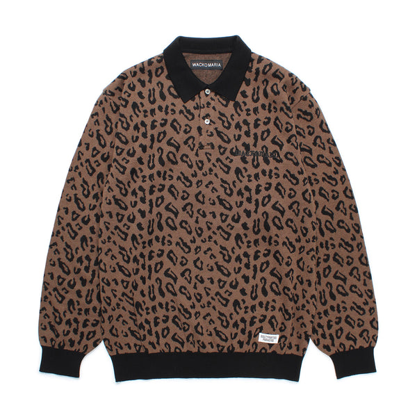 Leopard Knit Polo Shirt 'Brown'