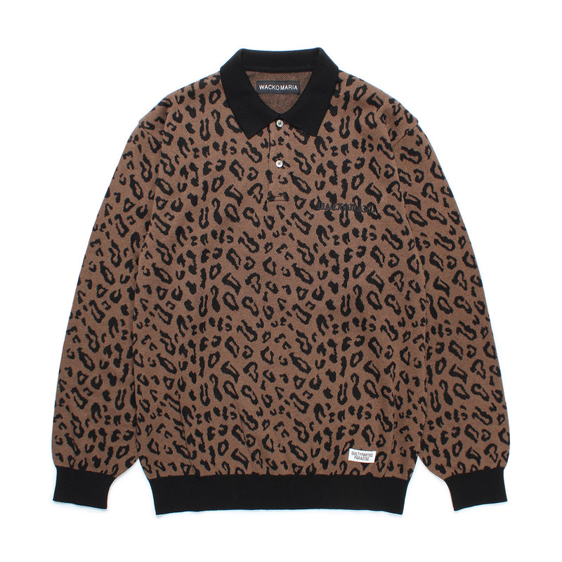 Leopard Knit Polo Shirt 'Brown'