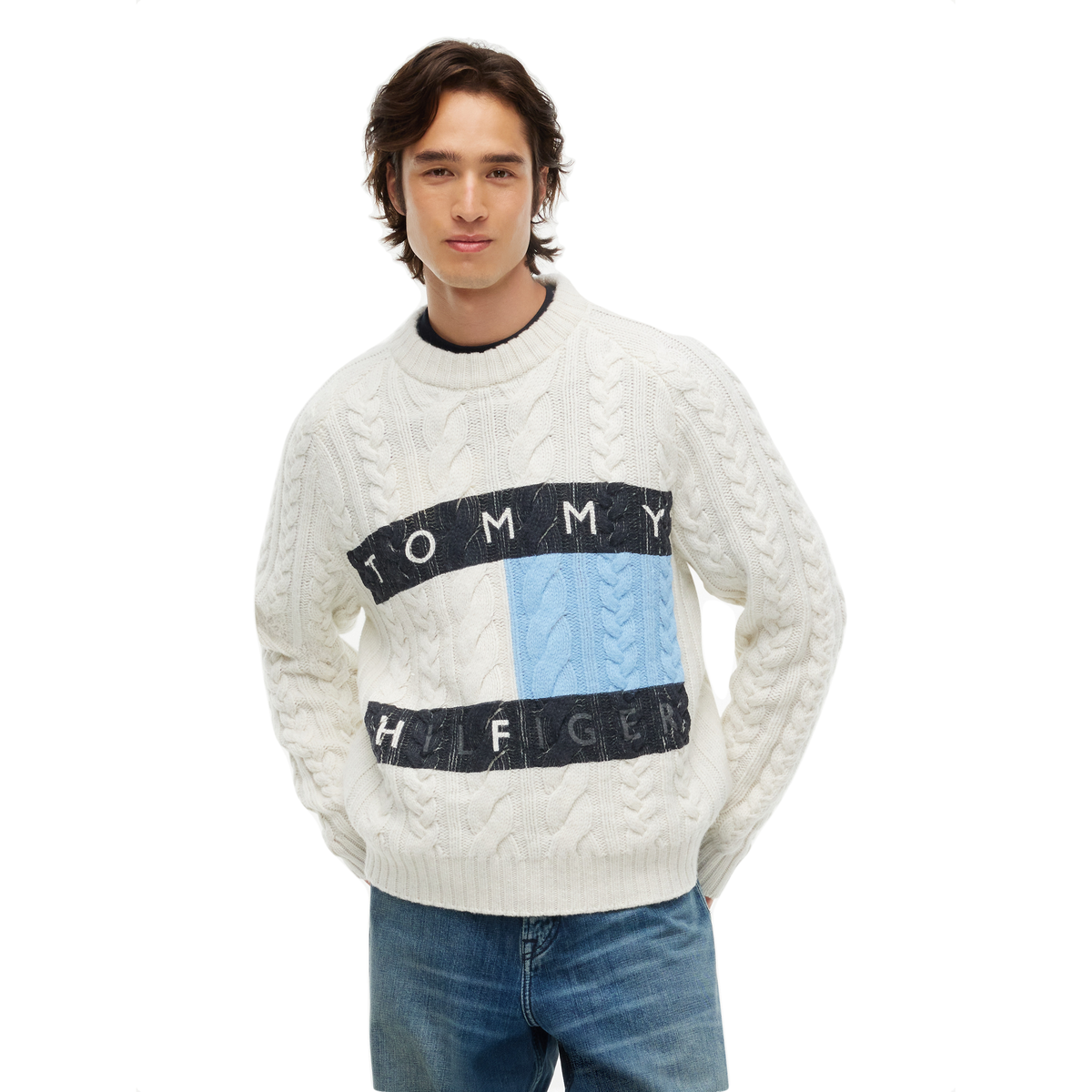+ Fragment Flag Sweater 'Ecru Well Water'