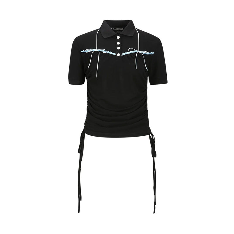 Halter String Pique Polo Shirt 'Black'