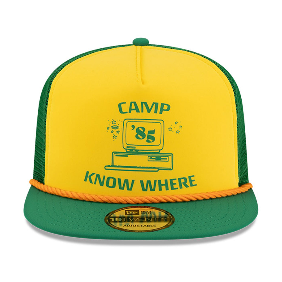 + Stranger Things Camp Know Where 19TWENTY Trucker Cap 'Yellow Green'