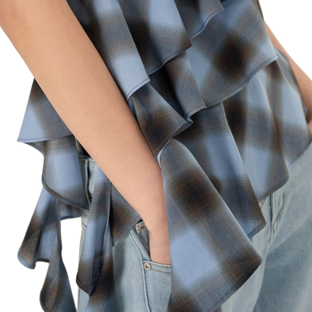 Asymmertrical Ruffle Top 'Blue Check'