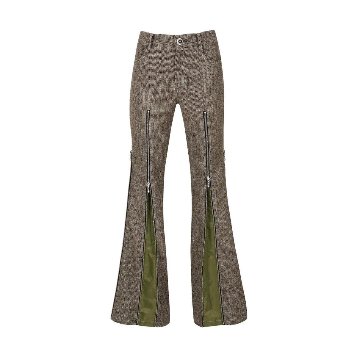 Wmns Aika Herringbone Zip-Up Bell Pants 'Grey'