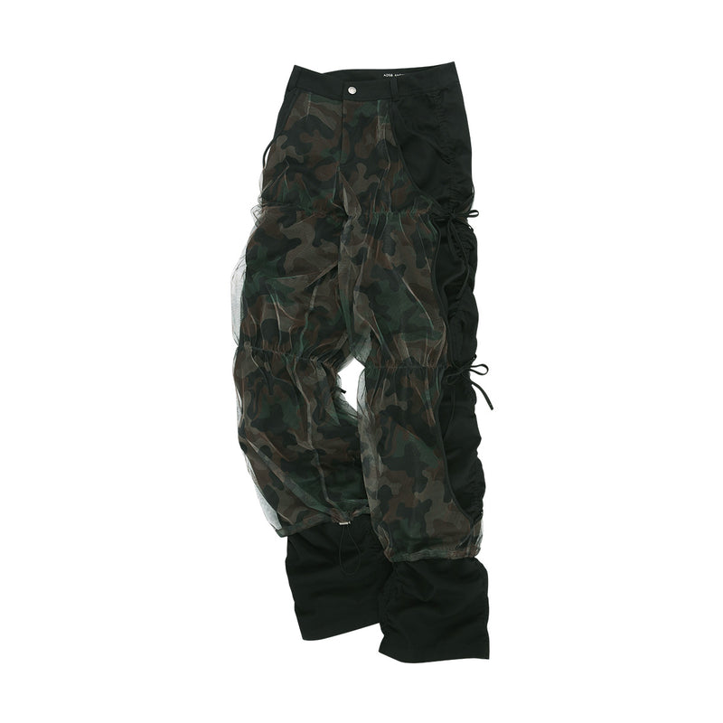 Camouflage Mesh Layered Tying Pants 'Black'