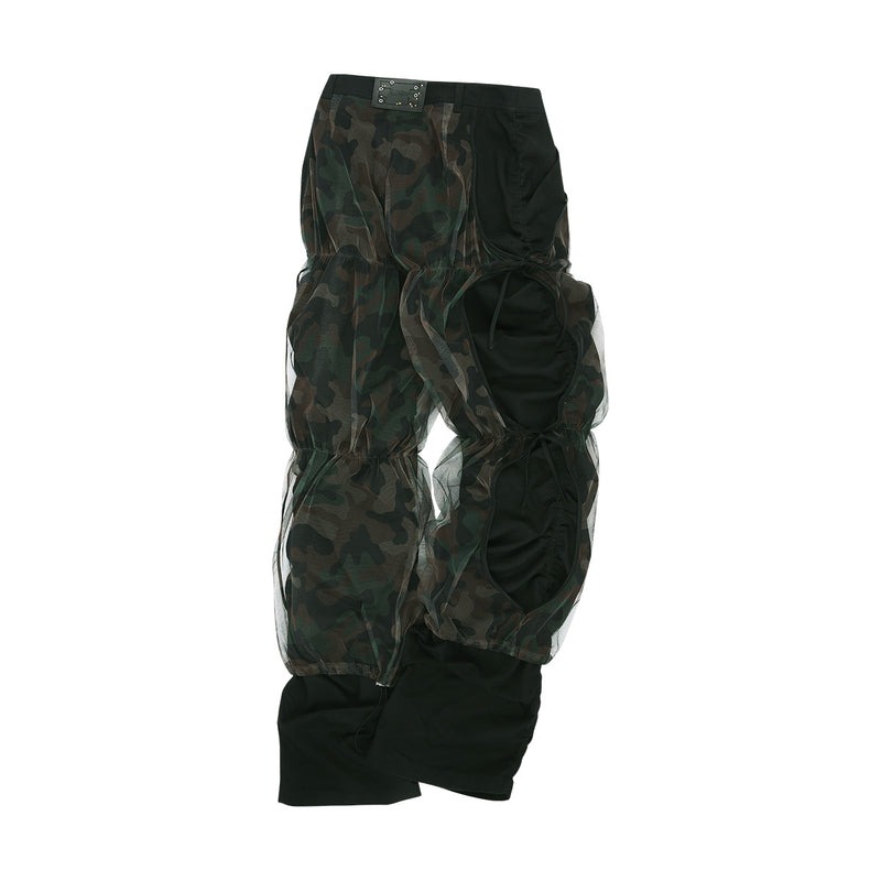 Camouflage Mesh Layered Tying Pants 'Black'