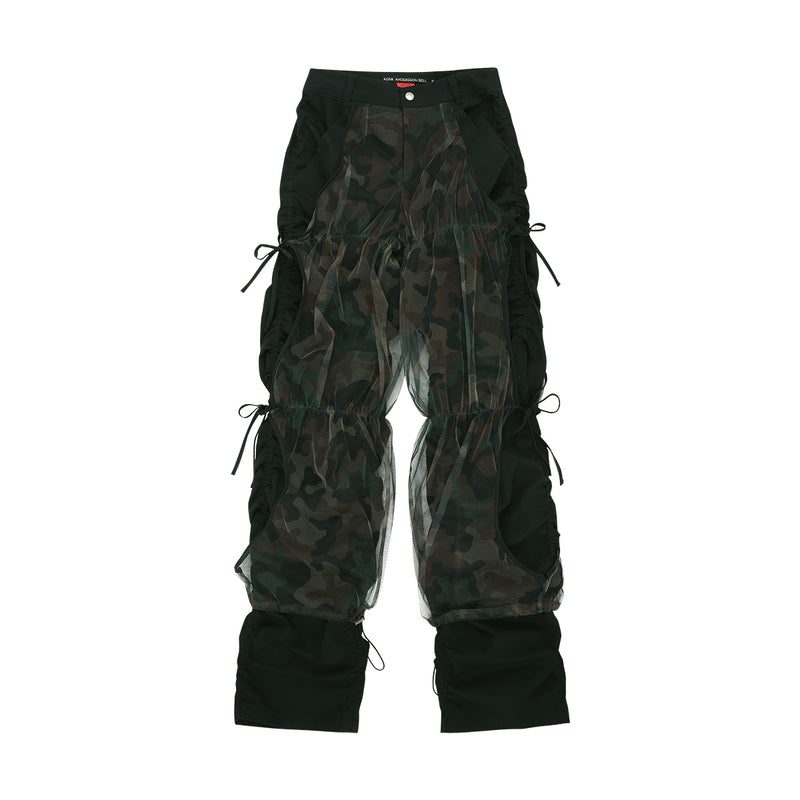 Camouflage Mesh Layered Tying Pants 'Black'