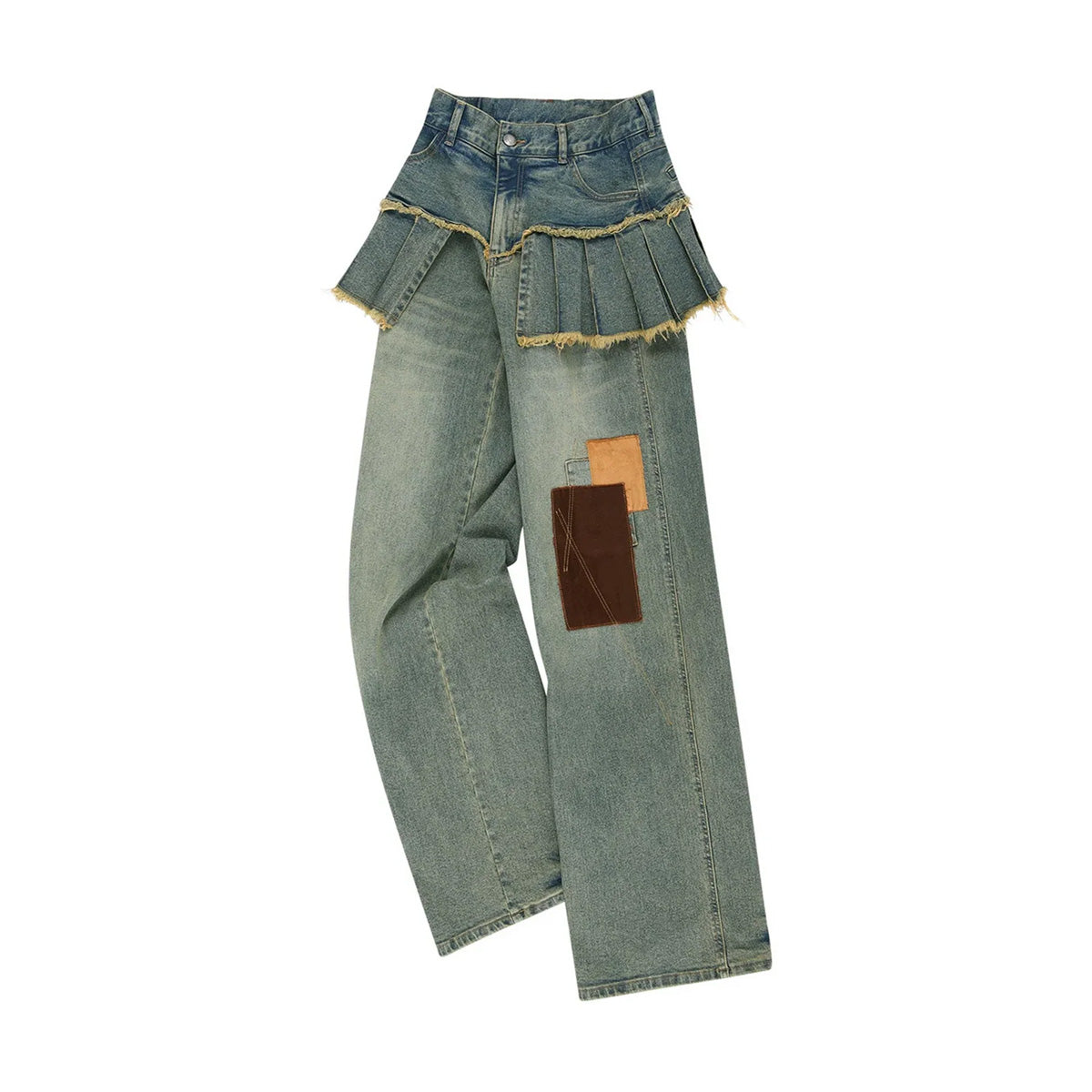 [ANDERSSON BELL] ★PATCHWORK DENIM PLEATS SKIRT JEANS Andersson Bell Patchwork Denim Pleats Skirt Jeans 'Washed