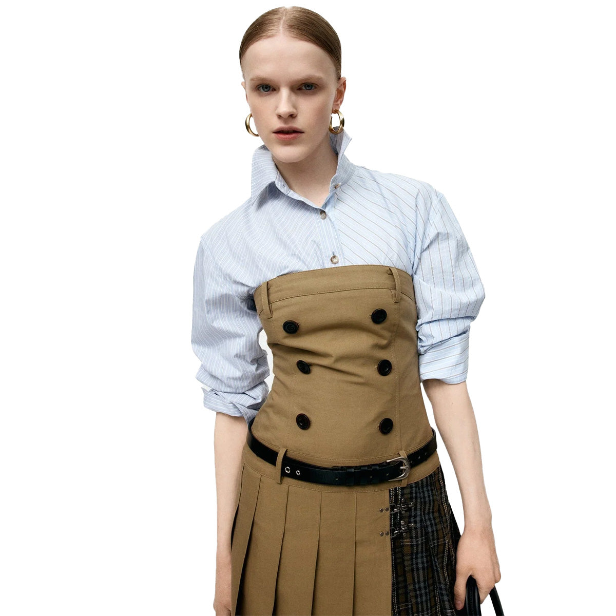 Double Pleats Trench Dress 'Khaki'