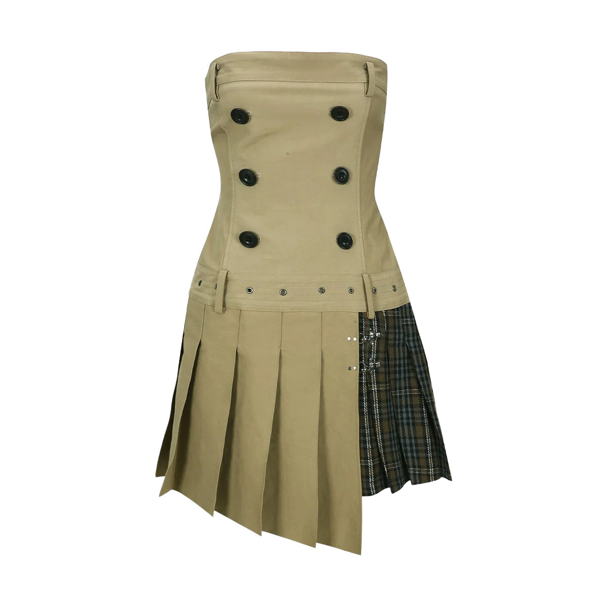 Double Pleats Trench Dress 'Khaki'