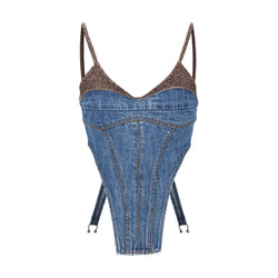Wmns Chuko Knit Combo Denim Bustier 'Washed Blue'