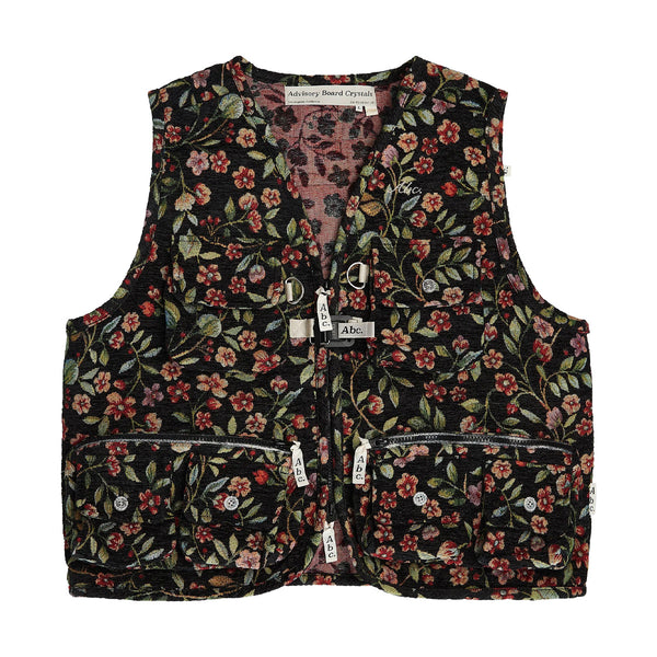 Floral Jacquard Cargo Vest 'Black'