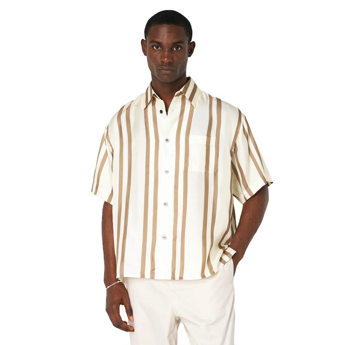 Silk S/S Button Up Shirt 'Bark Salt Stripe'