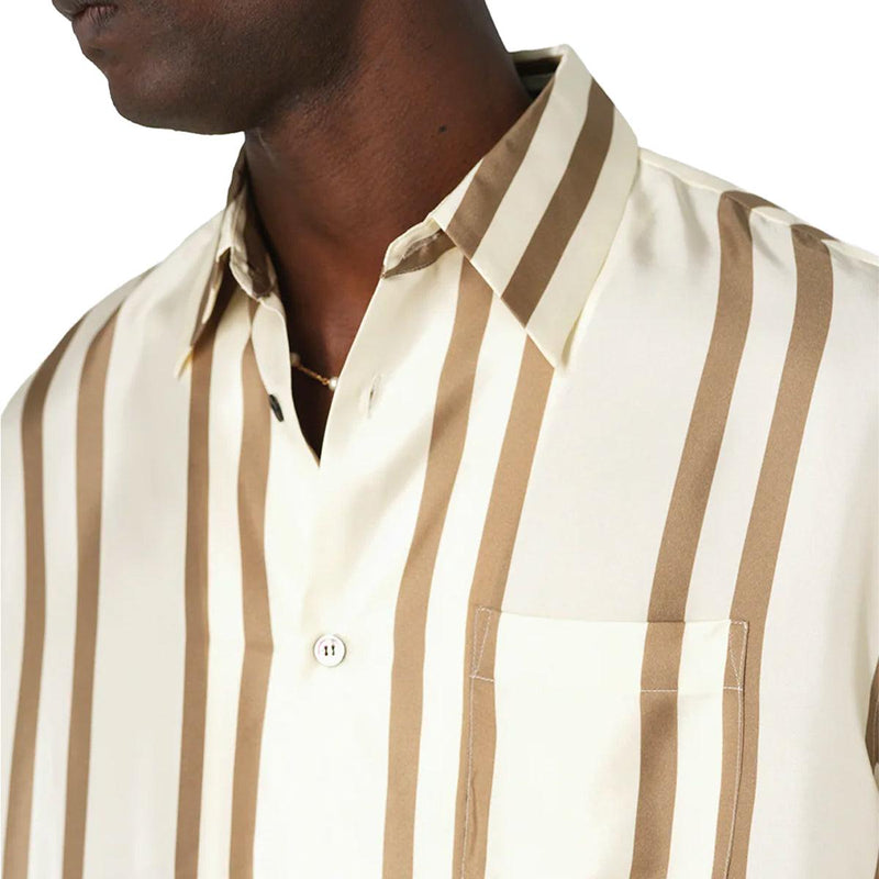 Silk S/S Button Up Shirt 'Bark Salt Stripe'