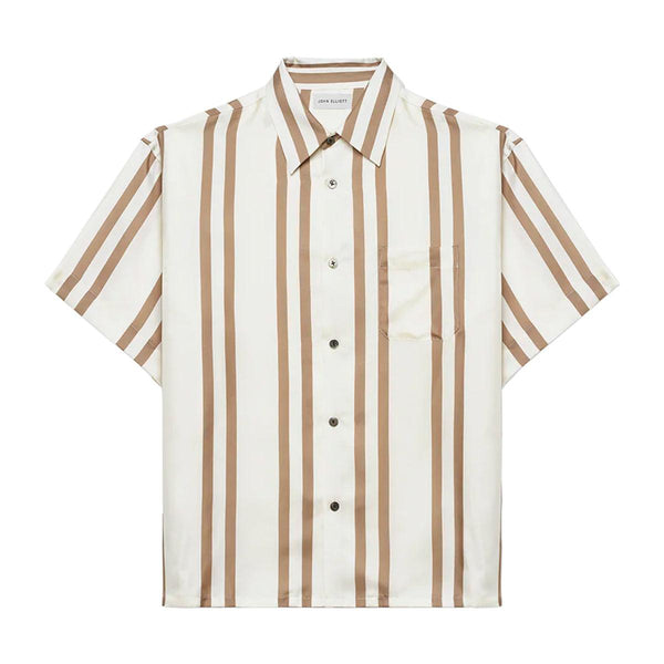 Silk S/S Button Up Shirt 'Bark Salt Stripe'