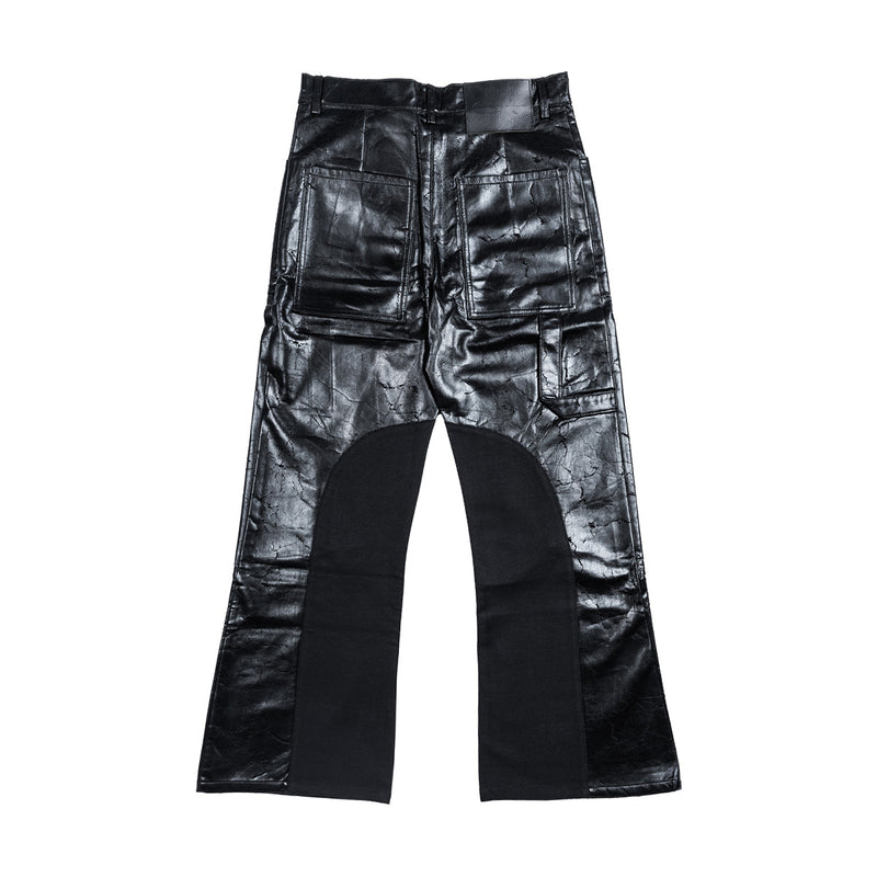 Cracked Coated Leather Double Knee Pants 'Black'
