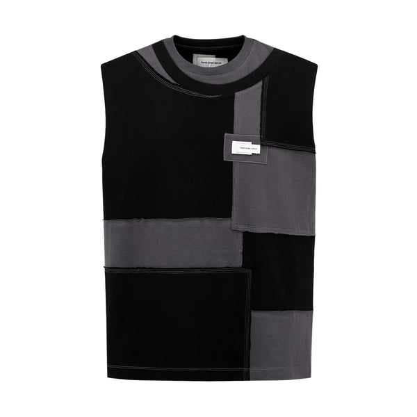Deconstructed Patched Sleeveless Tee 'Black Grey'