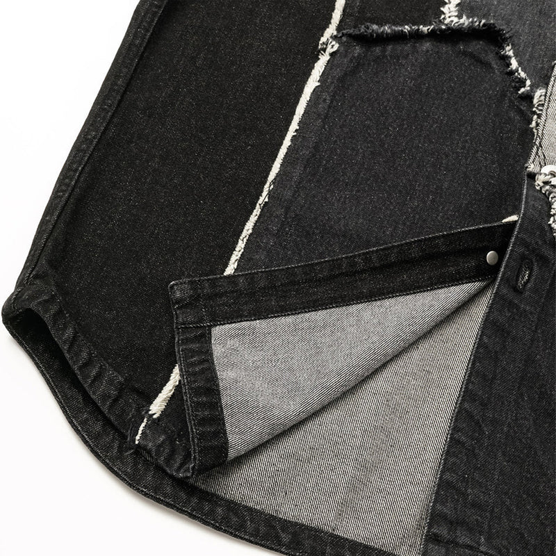 Raw Edge Patched Denim Jacket 'Black Grey'